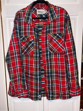 Alpine Design Red Plaid Button-Down Shirt with Yellow and Blue Accents